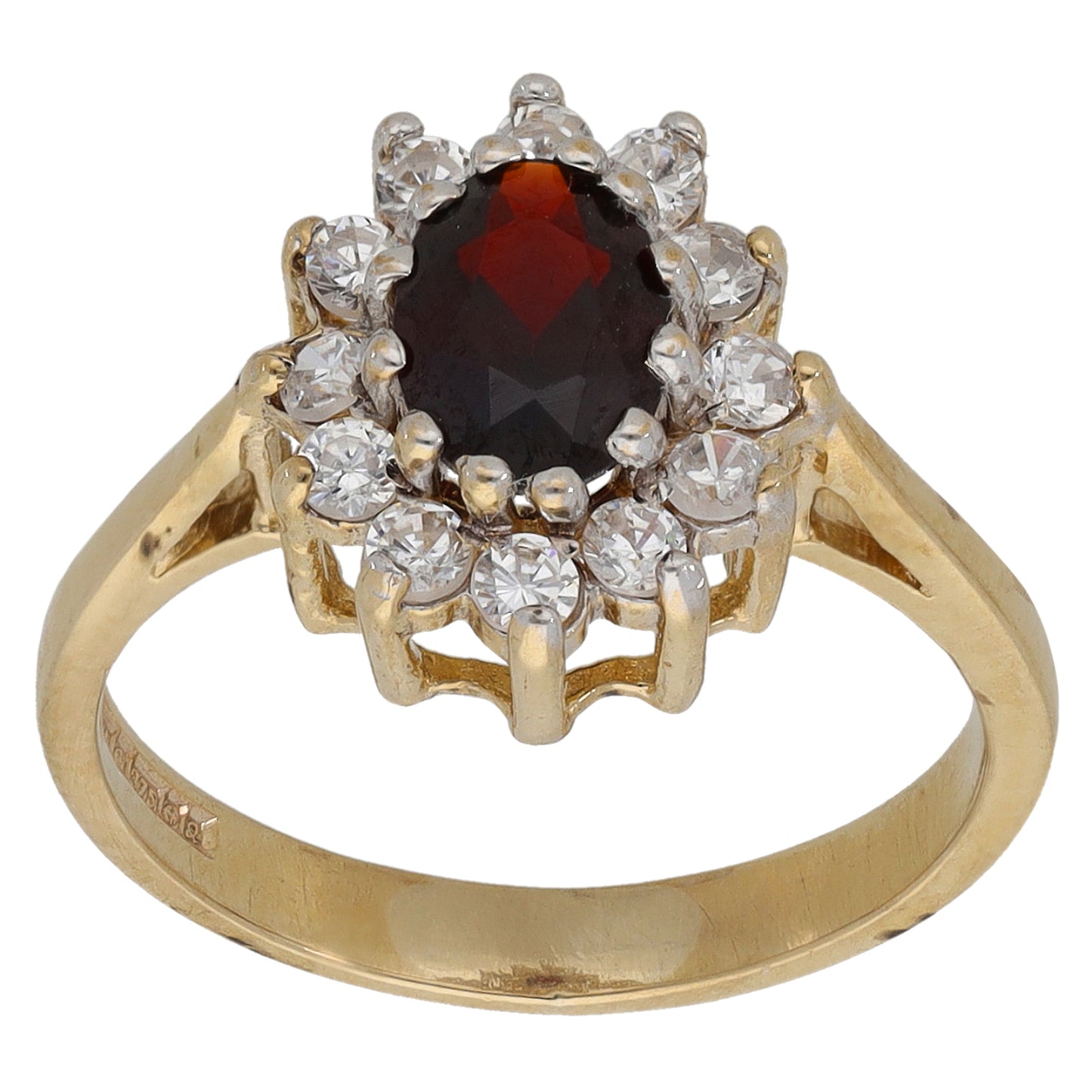 9ct Gold Garnet & Cubic Zirconia Cluster Ring Size L