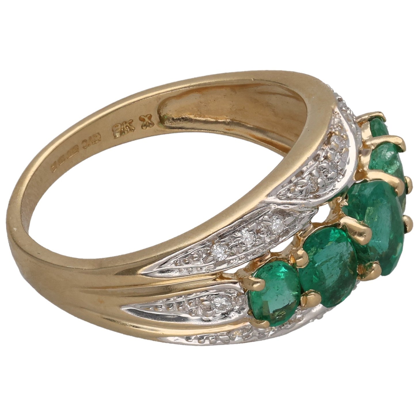 9ct Gold Emerald & 0.10ct Diamond Dress/Cocktail Ring Size O