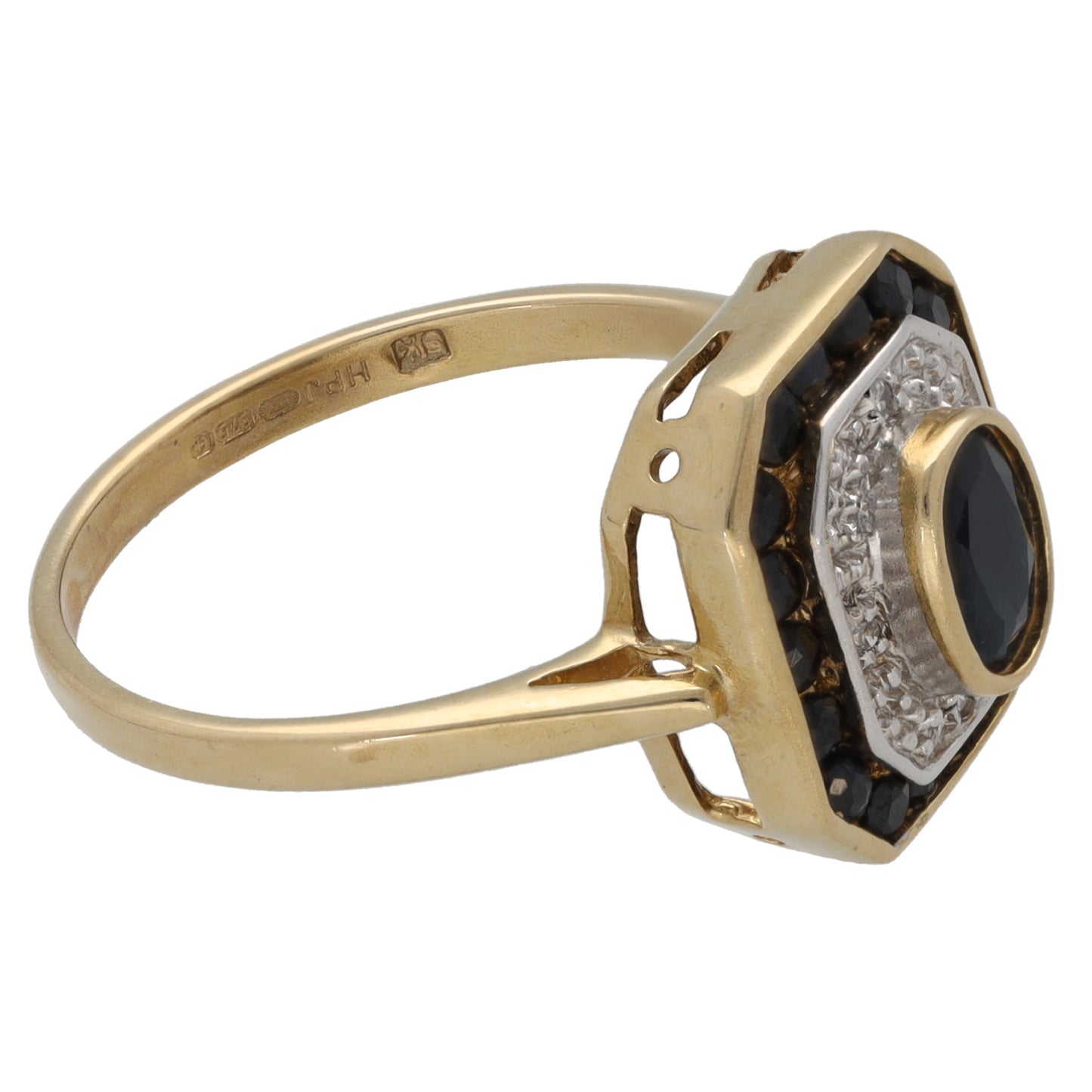 9ct Gold Sapphire & 0.02ct Diamond Dress/Cocktail Ring Size M