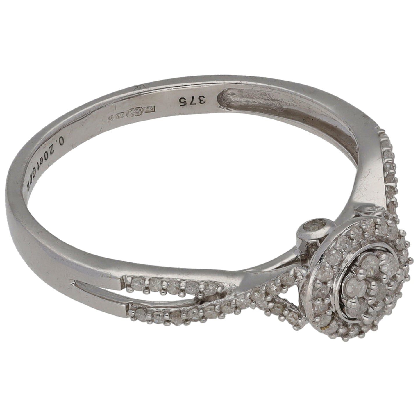 9ct White Gold 0.20ct Diamond Solitaire Ring With Accent Stones Size P