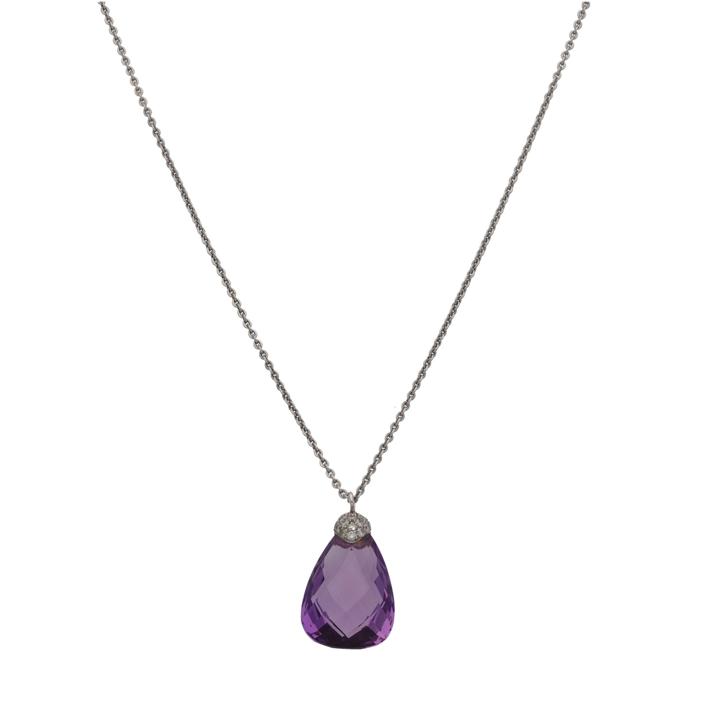 18ct White Gold Amethyst & Cubic Zirconia Dress/Cocktail Pendant With Chain