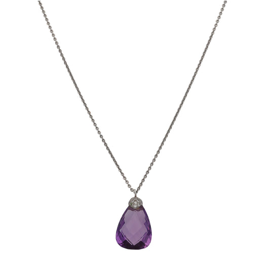 18ct White Gold Amethyst & Cubic Zirconia Dress/Cocktail Pendant With Chain