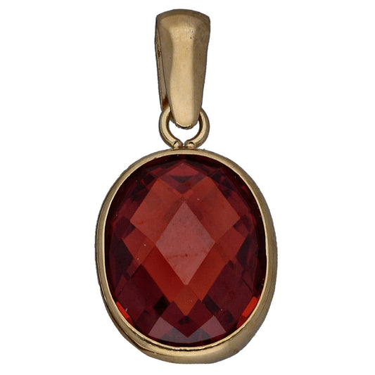 New 9ct Gold Imitation Red Oval Pendant