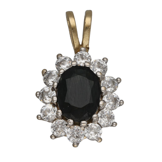 9ct Gold Sapphire & Cubic Zirconia Cluster Pendant