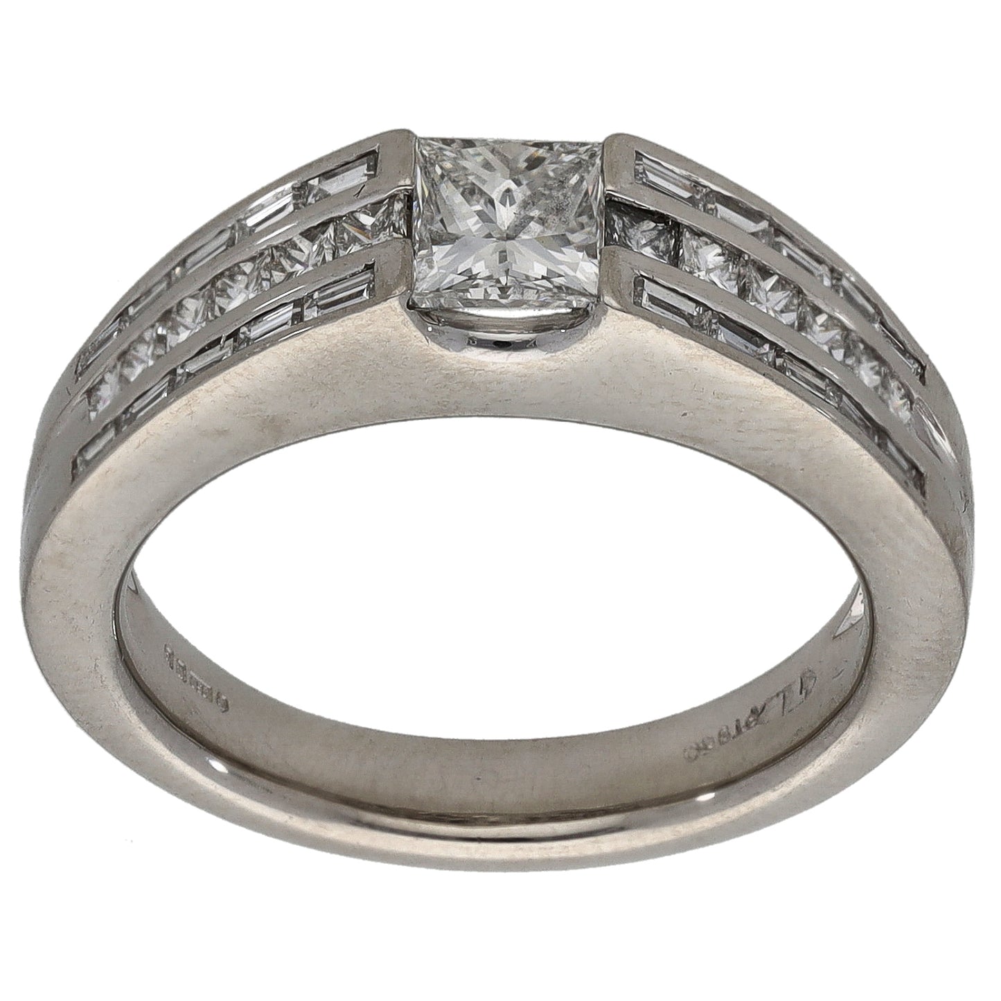 Platinum 1.30ct Diamond Solitaire Ring With Accent Stones Size N