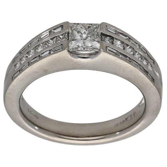 Platinum 1.30ct Diamond Solitaire Ring With Accent Stones Size N
