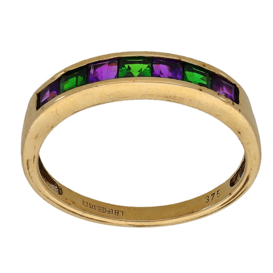 9ct Gold Amethyst & Diopside Half Eternity Ring Size L