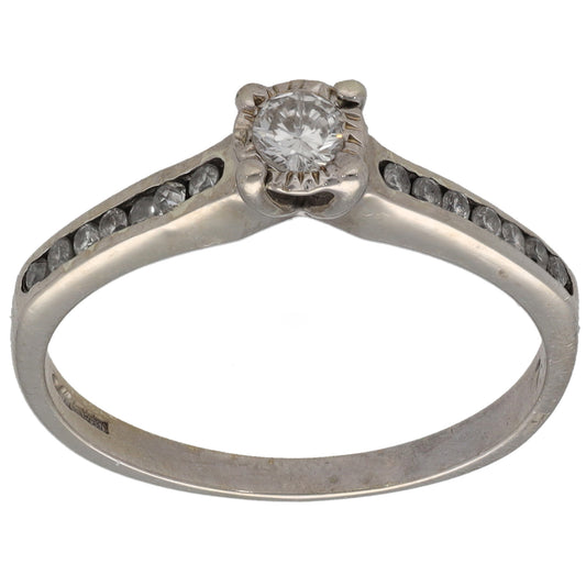 9ct White Gold 0.24ct Diamond Solitaire Ring With Accent Stones Size O