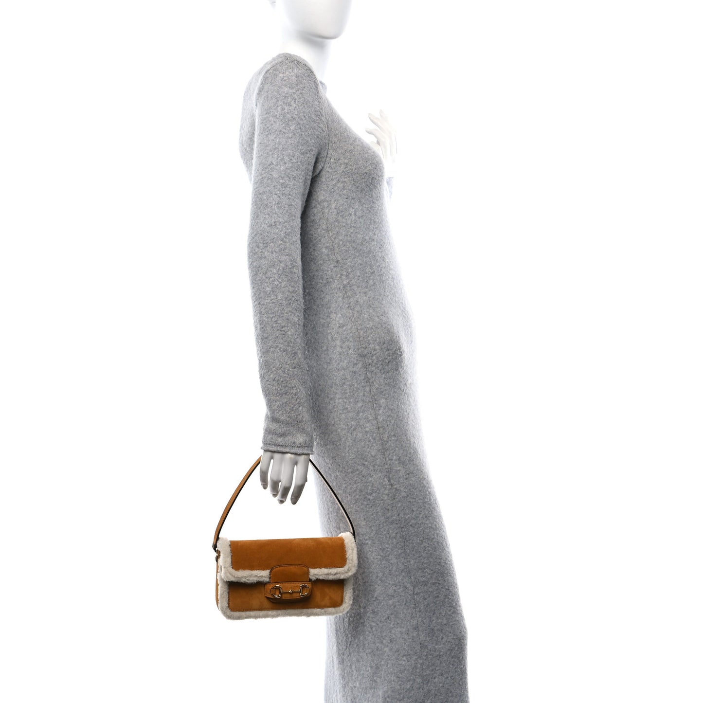 Gucci Suede Shearling Horsebit Mini 1955 Shoulder Suede Bag - Honey Beige