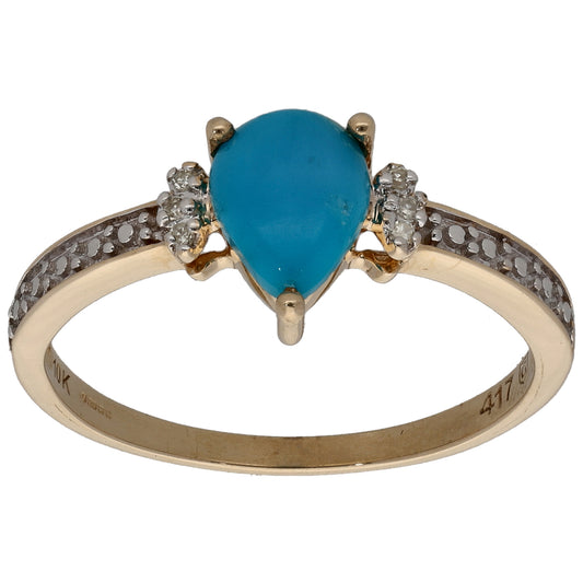9ct Gold Turquoise & 0.03ct Diamond Single Stone Ring with Accent Stones Size P