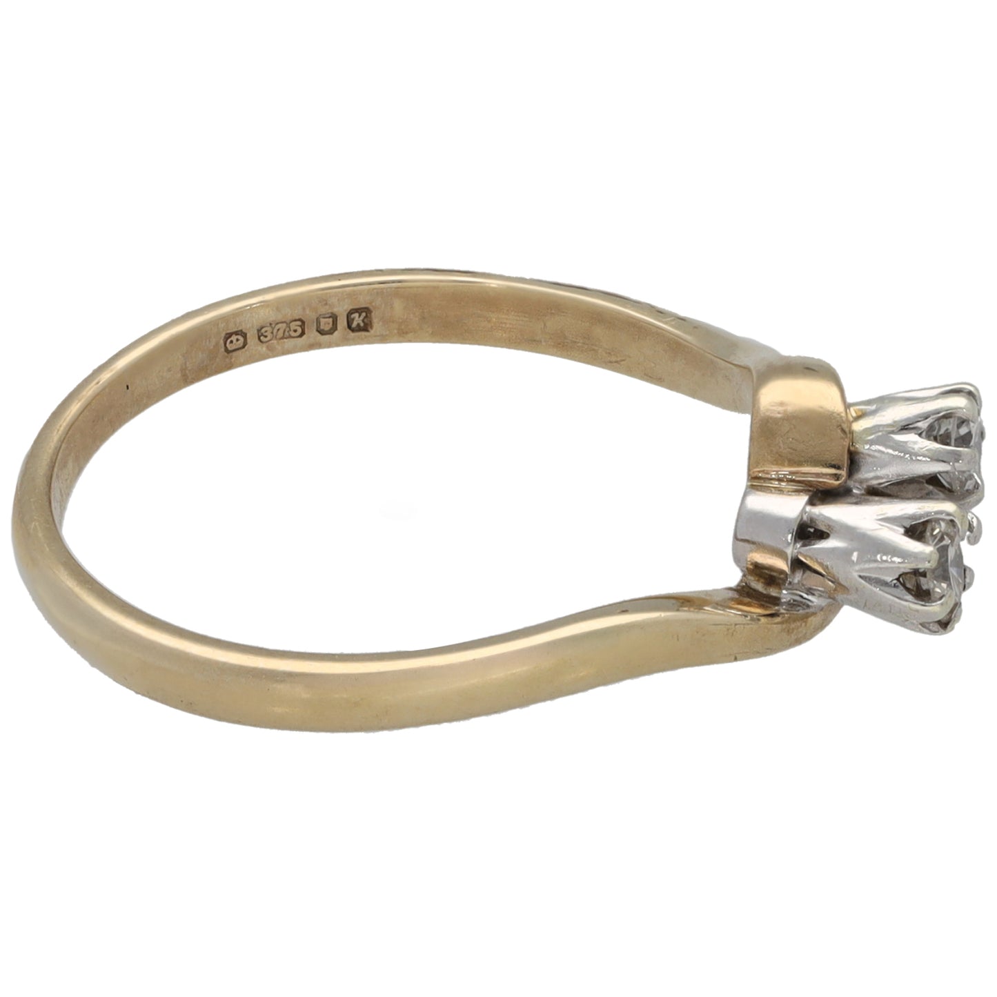9ct Gold 0.10ct Diamond Two Stone Ring Size L