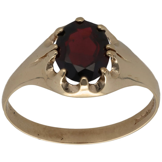 9ct Gold Garnet Single Stone Ring Size Y