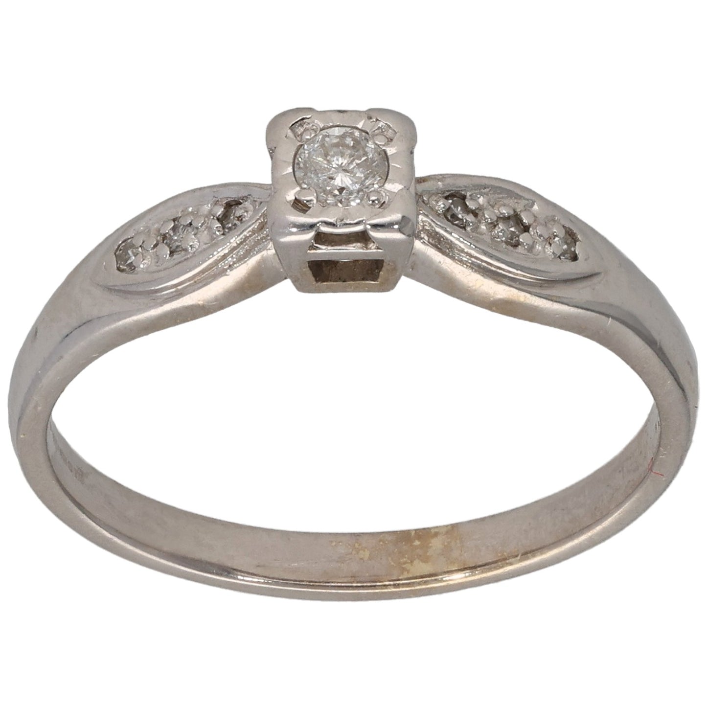 9ct White Gold 0.08ct Diamond Solitaire Ring With Accent Stones Size P