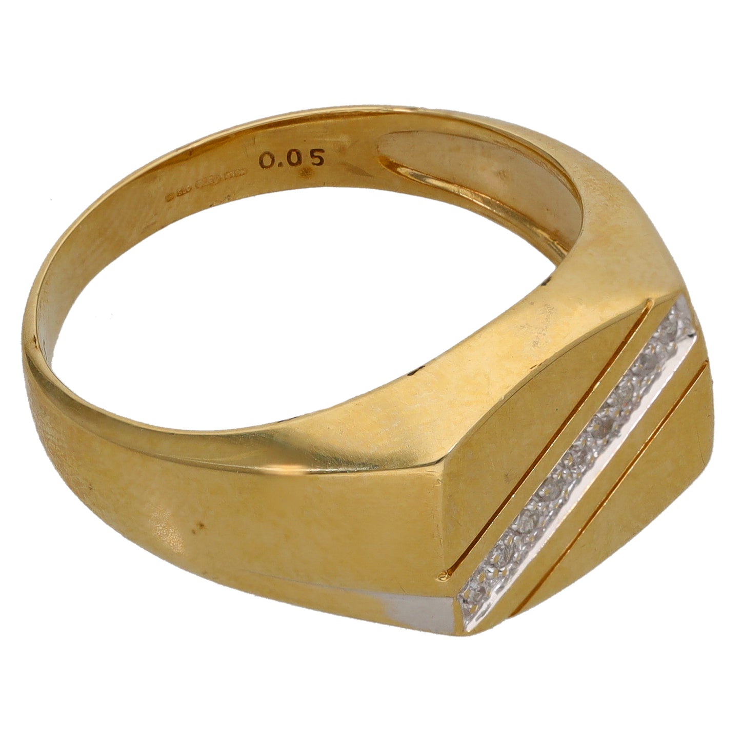 9ct Gold 0.05ct Diamond Patterned Signet Ring Size V