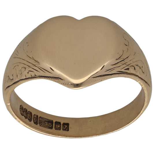 9ct Gold Patterned Signet Ring Size P