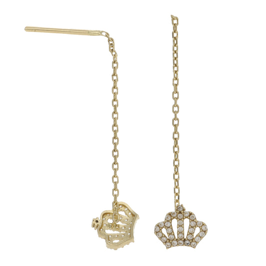14ct Gold Cubic Zirconia Crown Drop Earrings