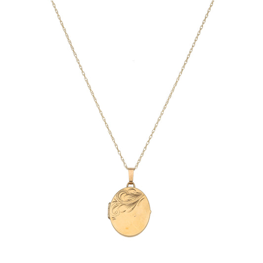 9ct Gold Patterned Locket Pendant With Chain