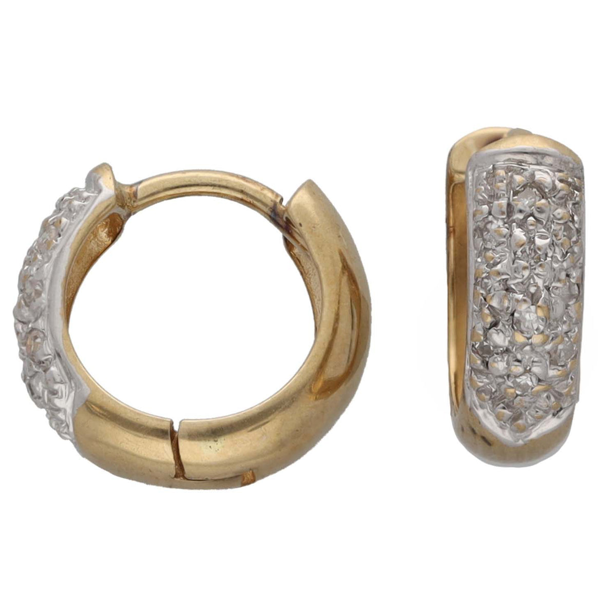 Gold sleeper hoop earrings with round diamond accents