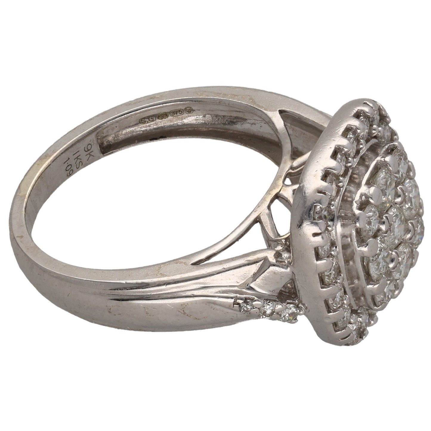 9ct White Gold 1.09ct Diamond Dress/Cocktail Ring Size K