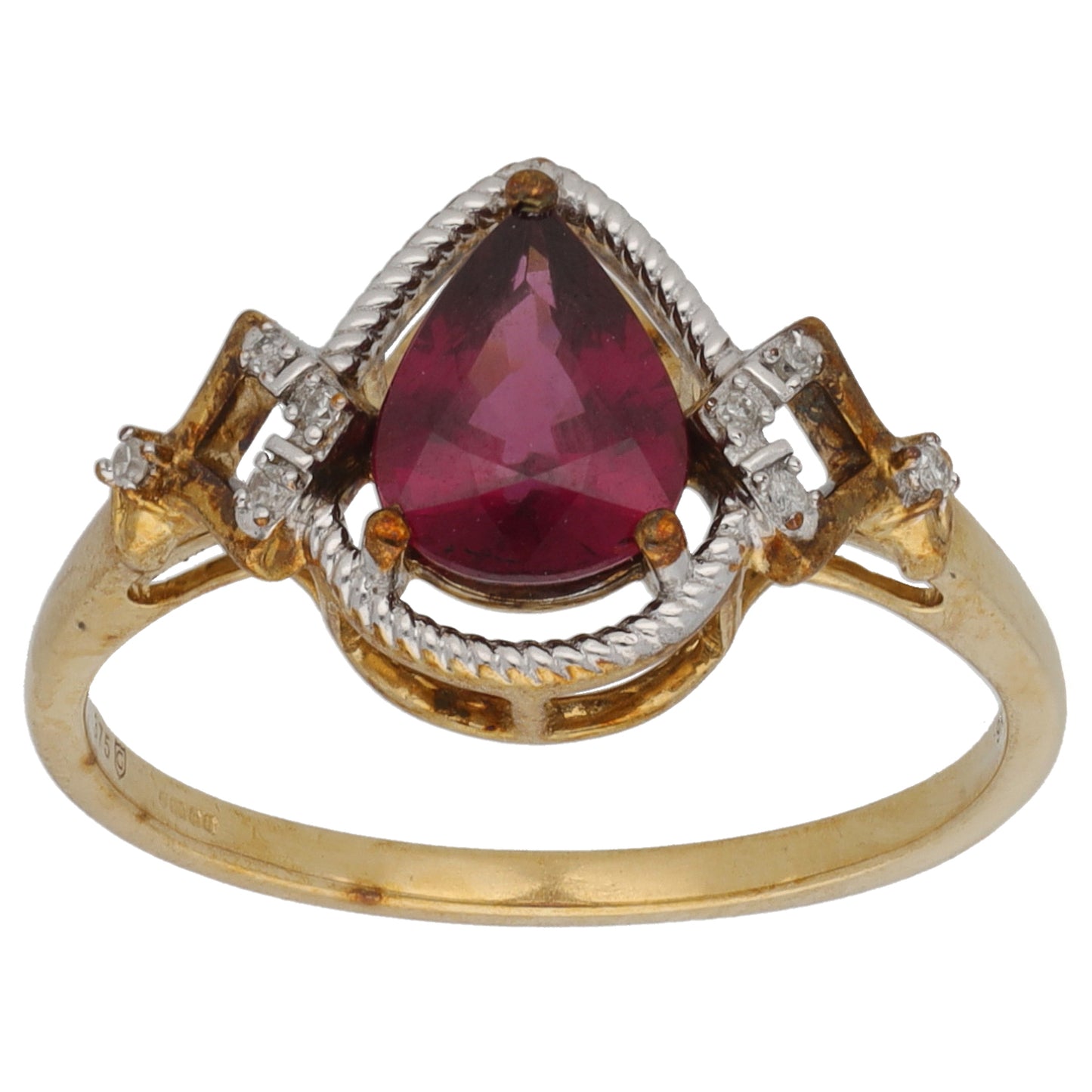 9ct Gold Garnet & 0.04ct Diamond Dress/Cocktail Ring Size P