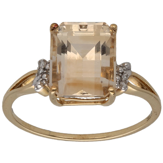 9ct Gold Coated Topaz & 0.02ct Diamond Single Stone Ring With Accents Size T