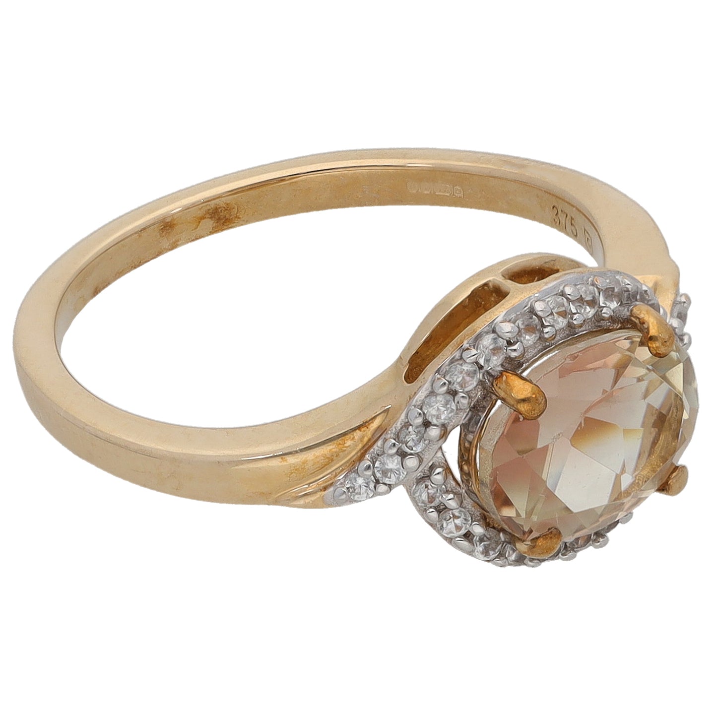 9ct Gold Morganite & Imitation Dress/Cocktail Ring Size L