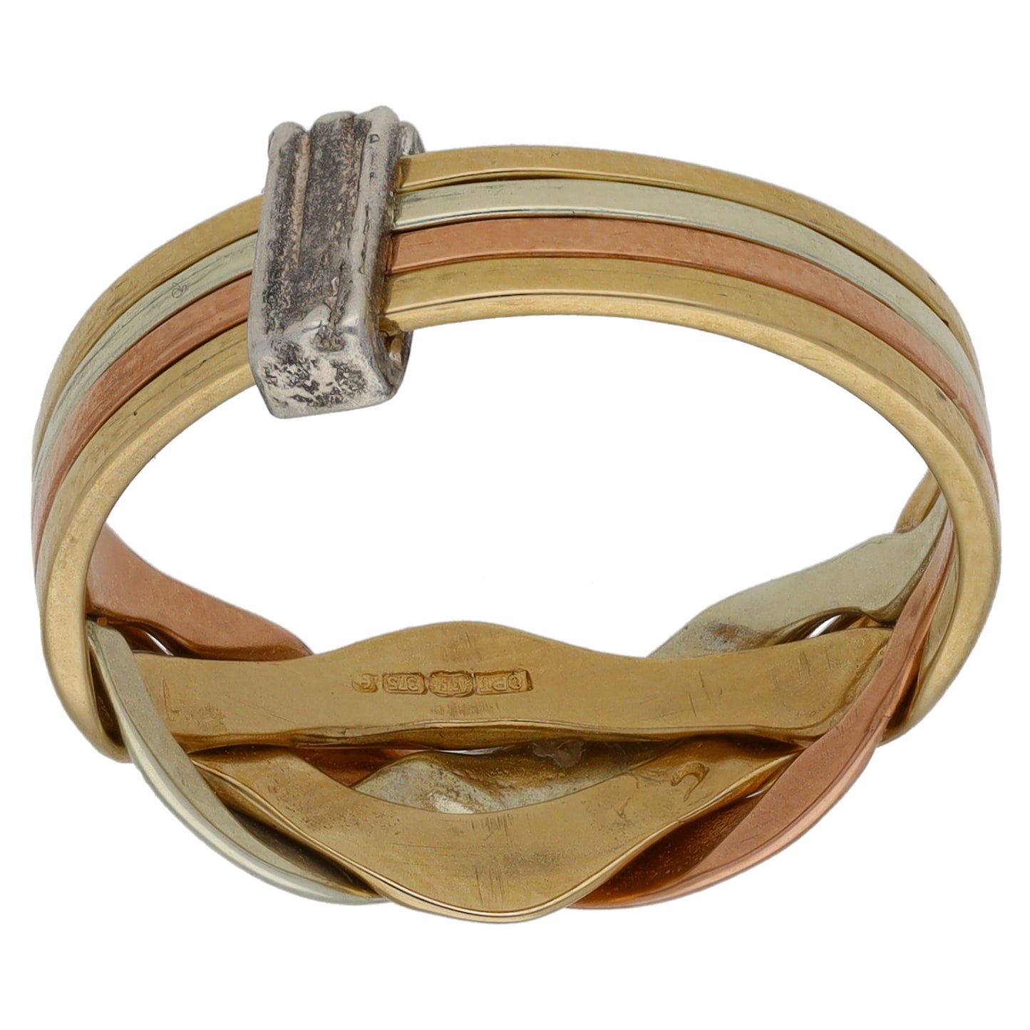 9ct Tri-Colour Gold Puzzle Ring Size P