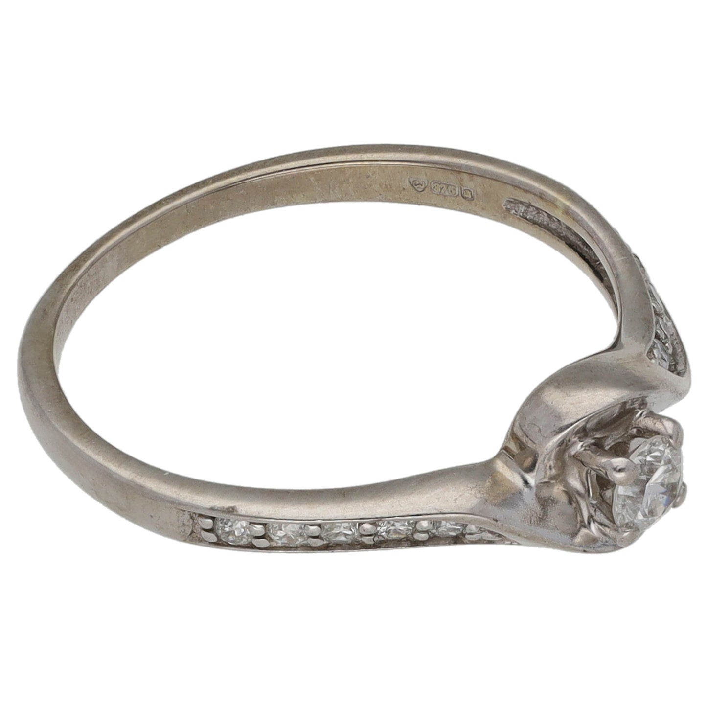 9ct White Gold 0.20ct Diamond Solitaire Ring With Accent Stones Size K