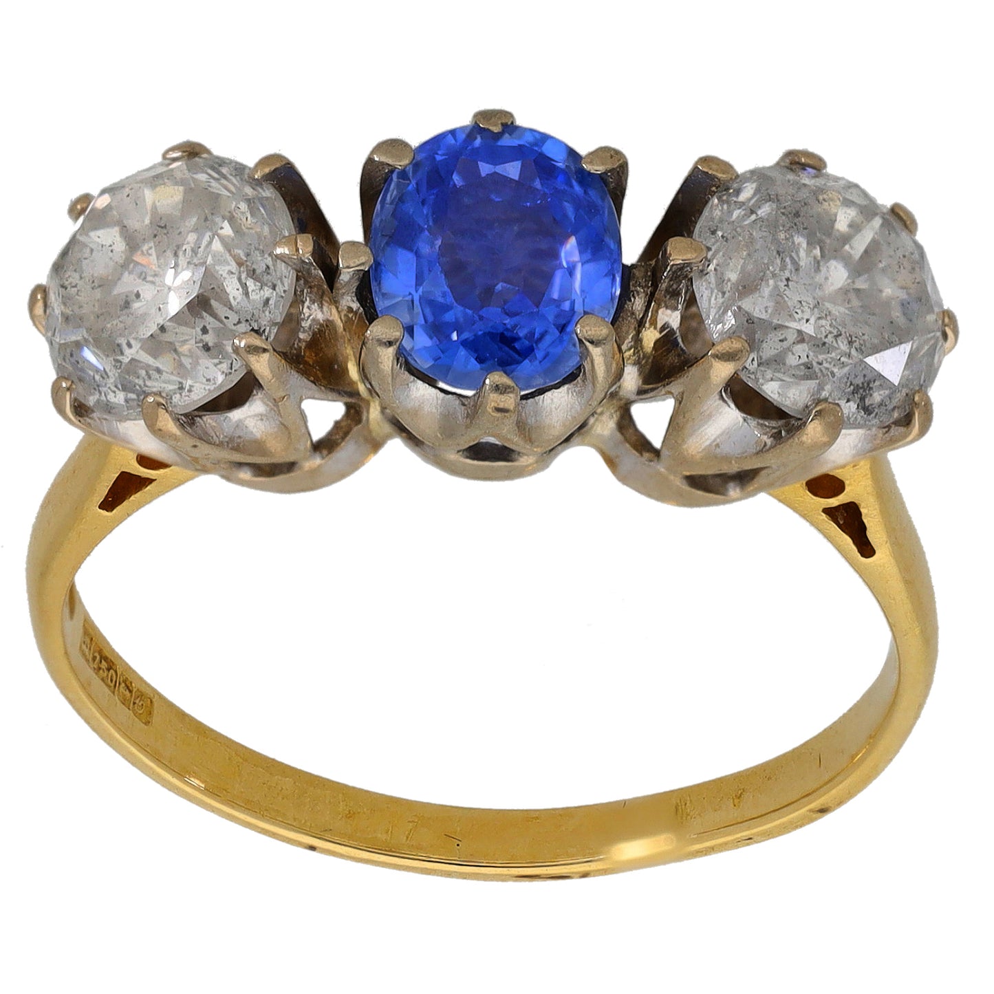 18ct Gold Sapphire & 2.00ct Diamond Trilogy Ring Size P