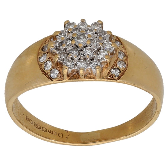9ct gold diamond cluster ring, round stones create a domed cluster top