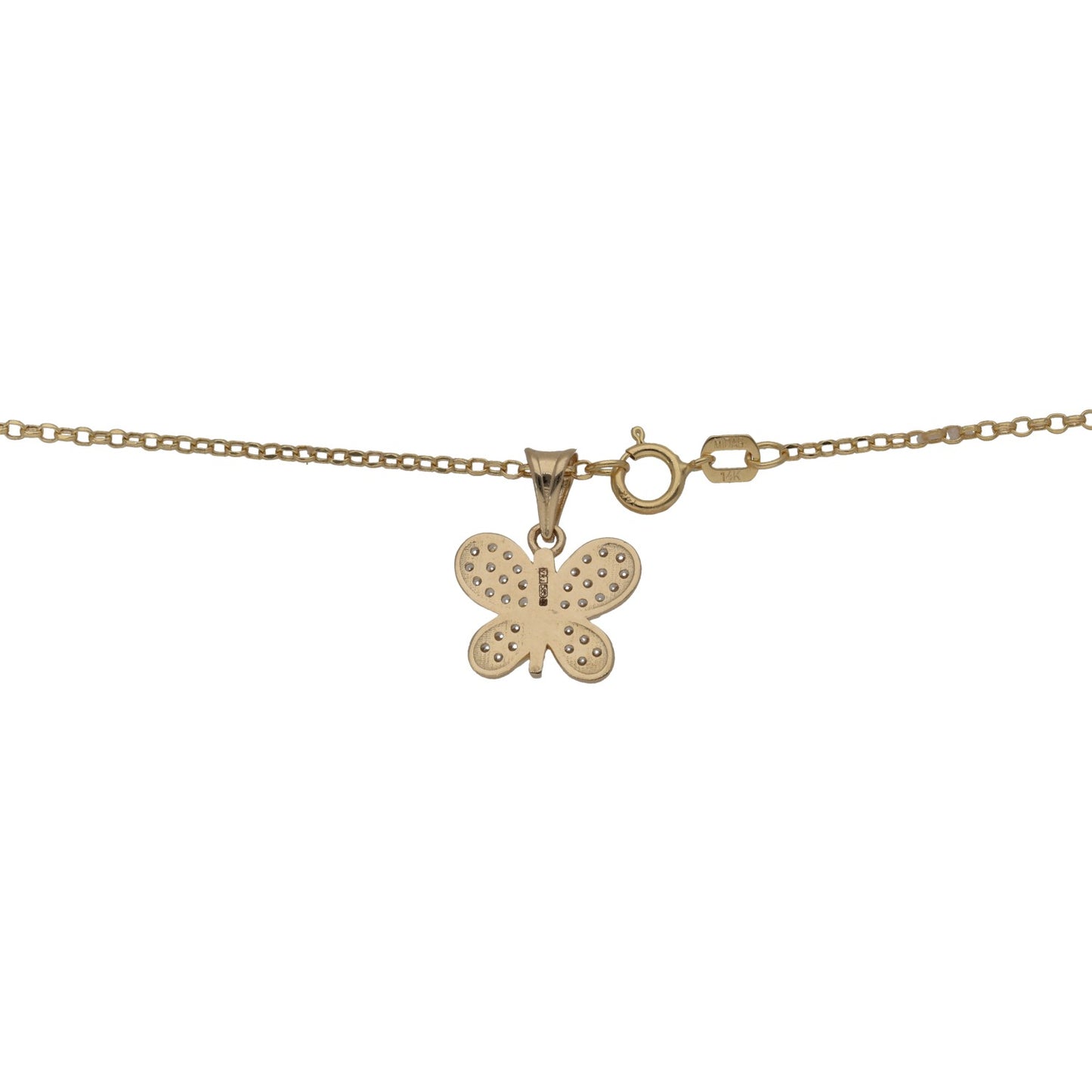 New 14ct Gold Cubic Zirconia Kids Butterfly Pendant With Chain 14"