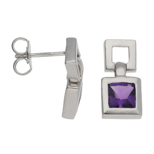 9ct White Gold Amethyst Drop Earrings