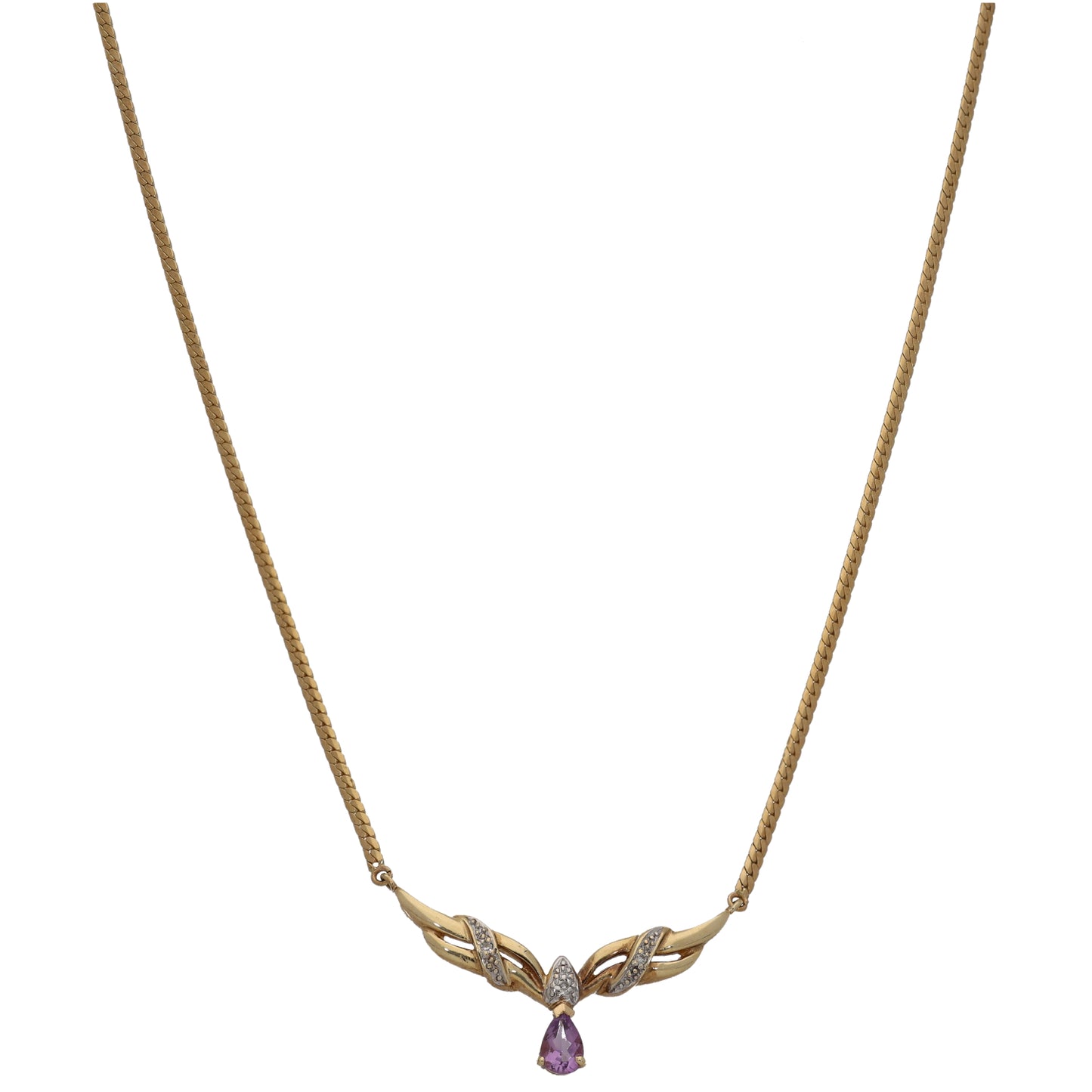 9ct Gold Amethyst & 0.015ct Diamond Fancy Necklace 16"