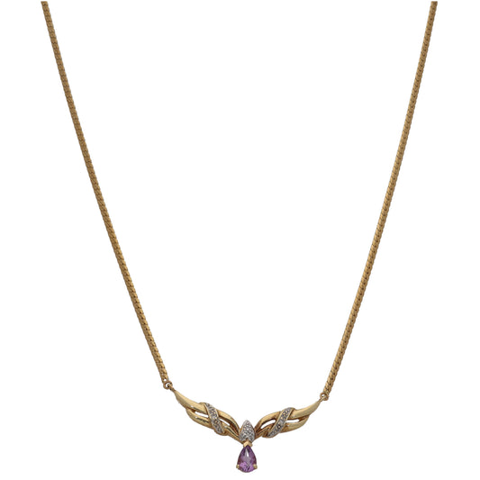 9ct Gold Amethyst & 0.015ct Diamond Fancy Necklace 16"