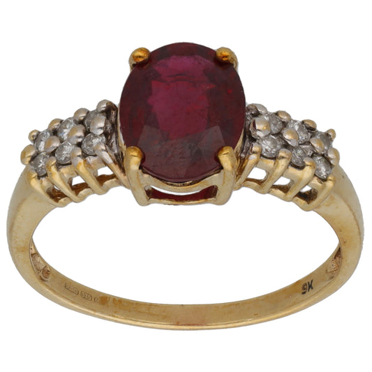 9ct Gold 0.12ct Diamond & Ruby Dress/Cocktail Ring Size M