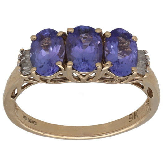 9ct Gold Tanzanite & 0.08ct Diamond Dress/Cocktail Ring Size L
