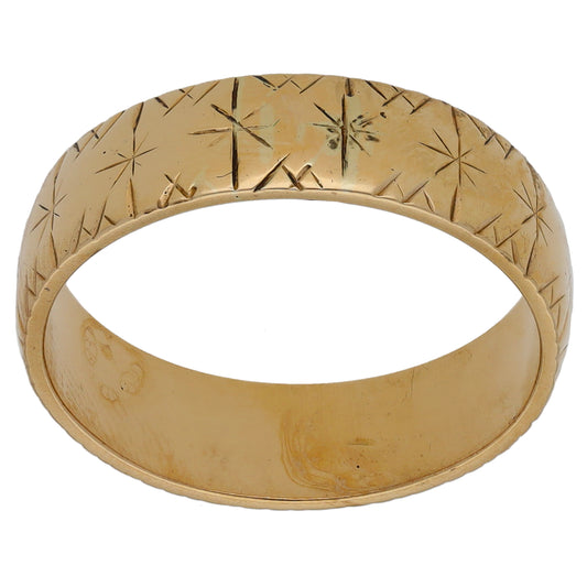 9ct Gold Patterned Wedding Ring Size P