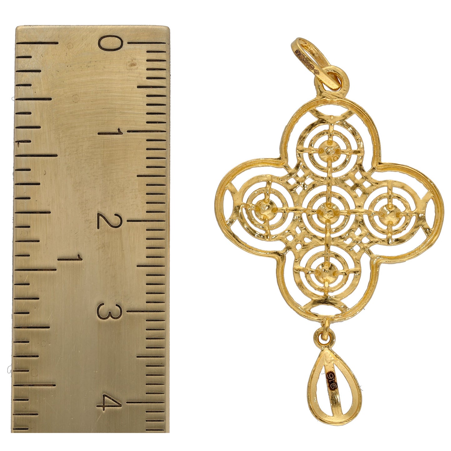 New 22ct Gold Clover Filigree Drop Pendant