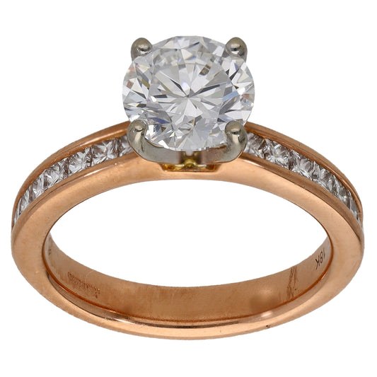 18ct Rose Gold 2.40ct Diamond Solitaire Ring With Accent Stones Size K