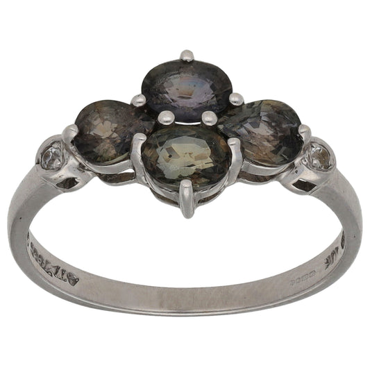 9ct White Gold Sapphire & Imitation Dress/Cocktail Ring Size O