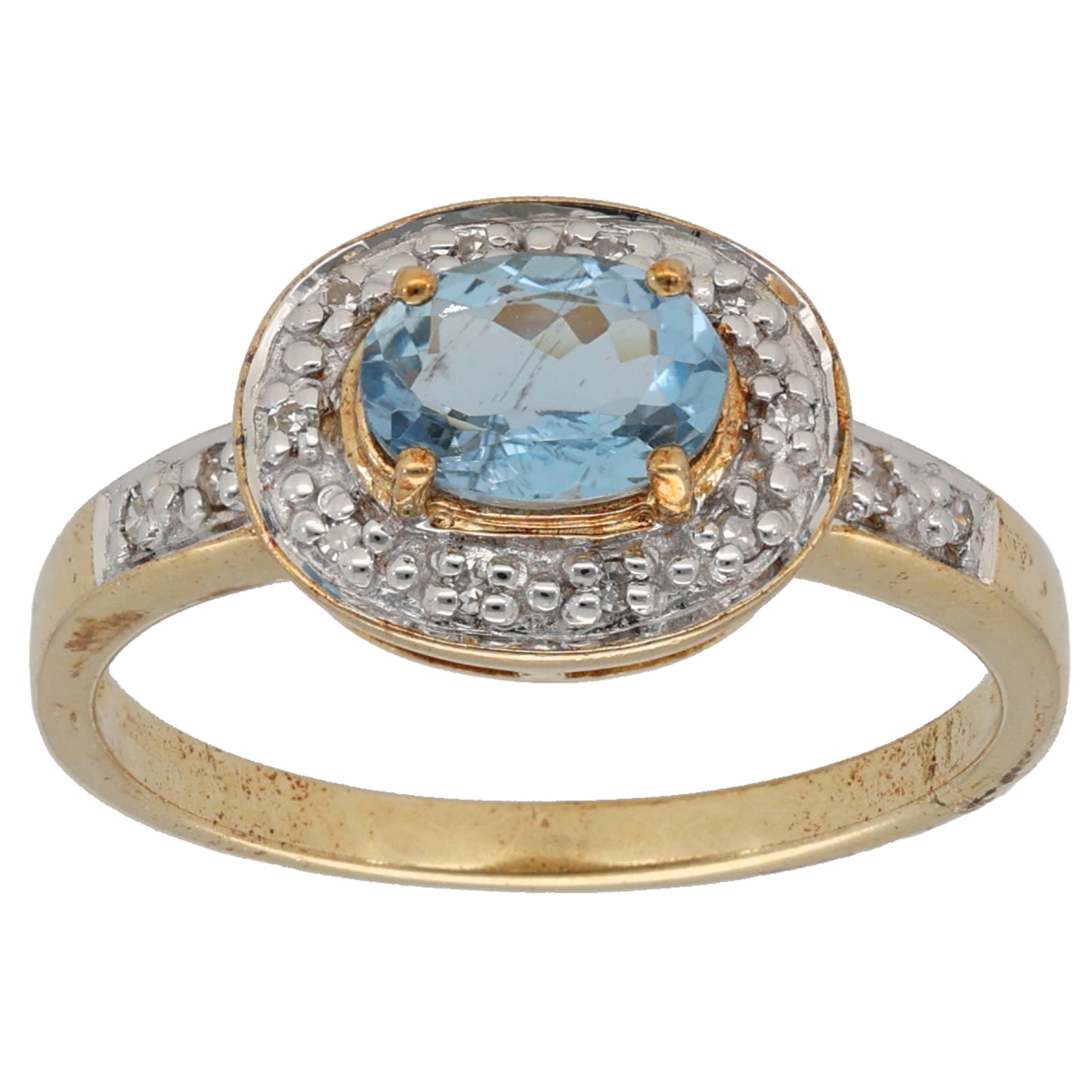 9ct Gold Aquamarine & 0.14ct Diamond Alternative Ring Size N