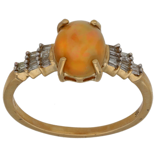 9ct Gold Opal & 0.20ct Diamond Dress/Cocktail Ring Size O