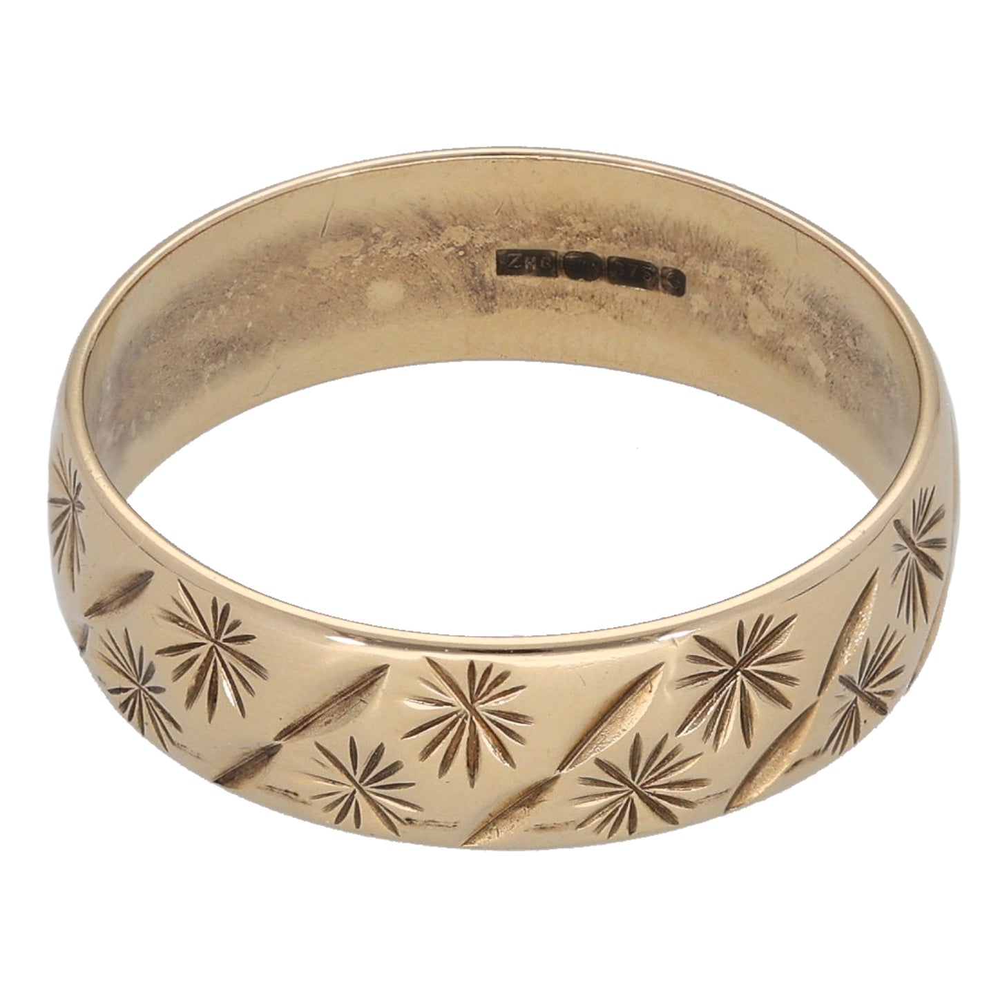 9ct Gold Patterned Wedding Ring Size M
