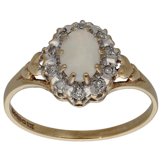 9ct Gold 0.05ct Diamond & Opal Dress/Cocktail Ring Size O