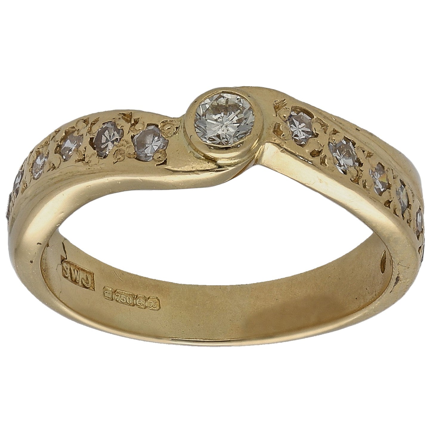 18ct Gold 0.38ct Diamond Solitaire Ring With Accent Stones Size K