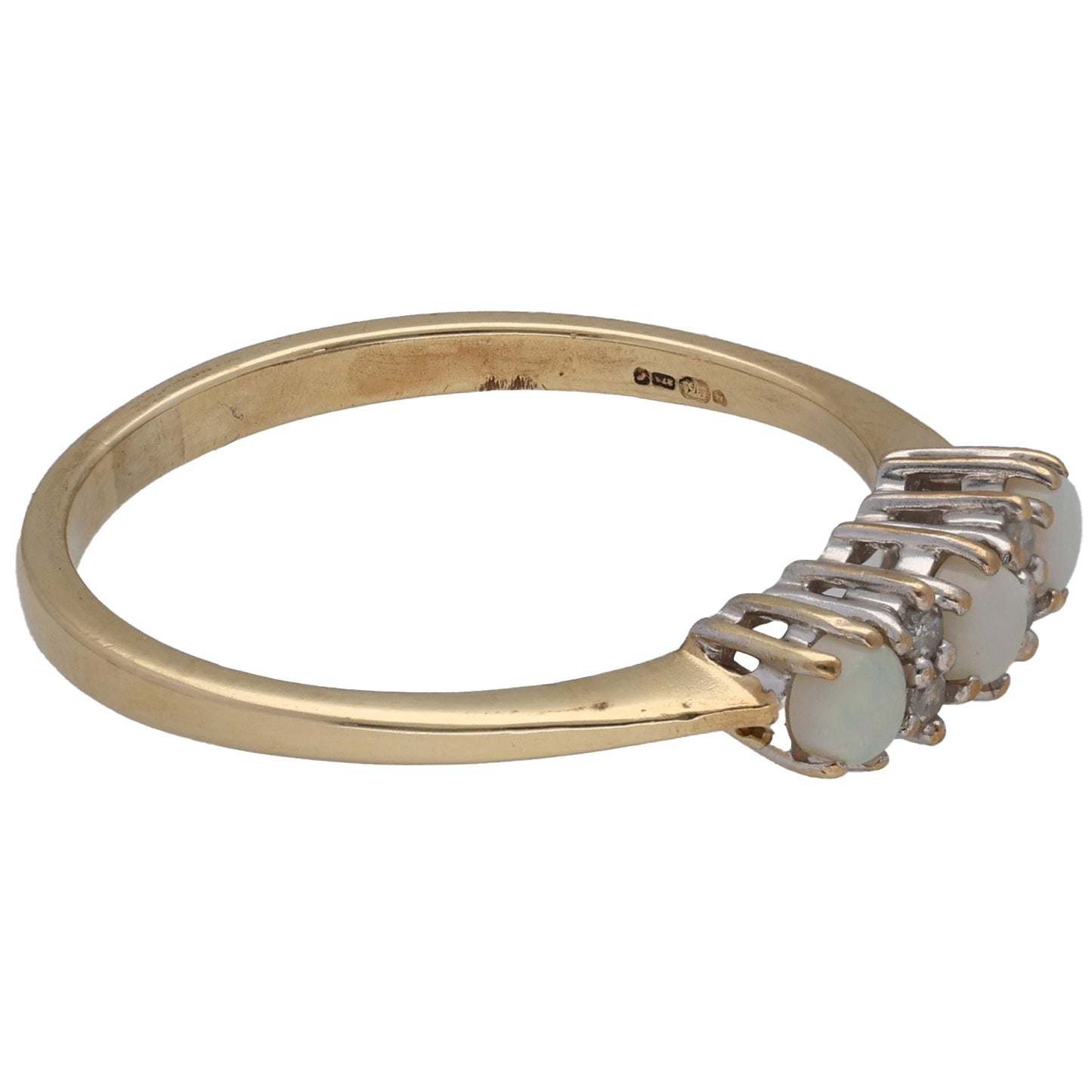 9ct Gold Opal & 0.04ct Diamond Half Eternity Ring Size R