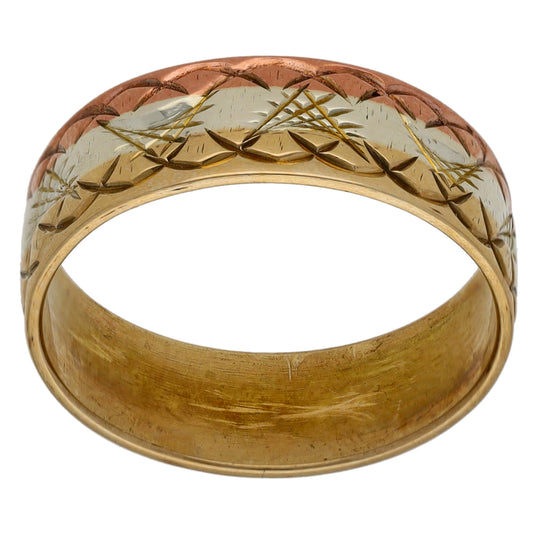 9ct Tri-Colour Gold Patterned Wedding Ring Size N