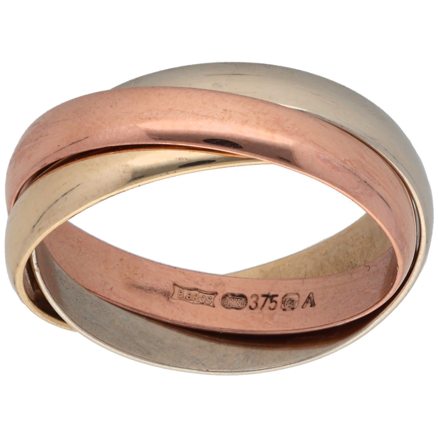 9ct Tri-Colour Gold Russian Wedding Ring Size O
