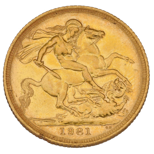 22ct Gold Queen Elizabeth II Full Sovereign Coin 1981