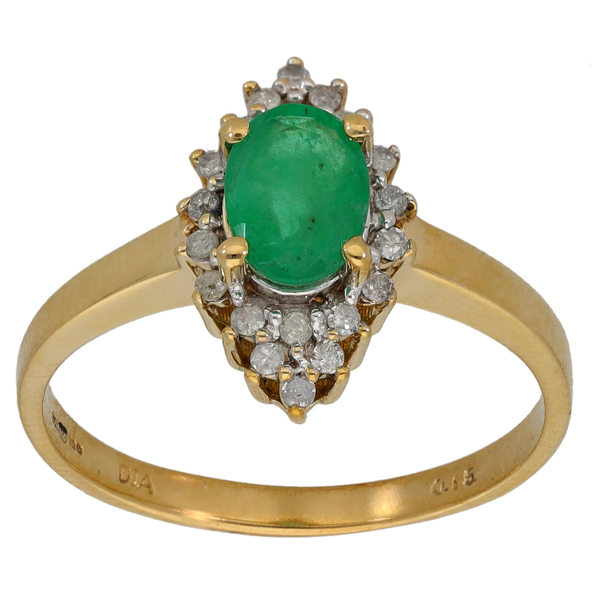 9ct Gold Emerald & 0.20ct Diamond Dress/Cocktail Ring Size P